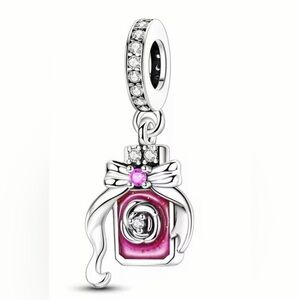 Silver & Pink Perfume Bottle Dangle Charm For Pandora Braclets